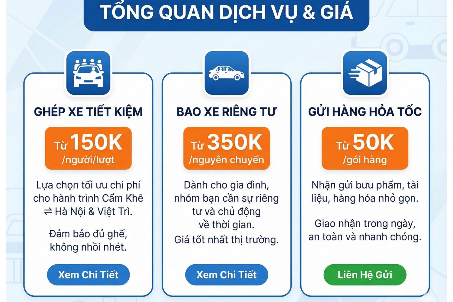 Bảng giá xe ghép Cẩm Khê Hà Nội mới nhất 2025